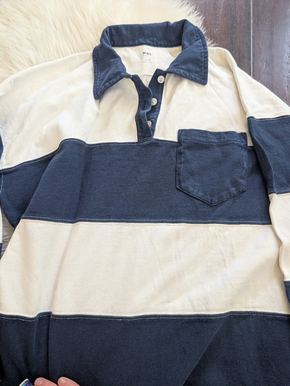 Madewell Navy White Striped Rugby Polo Pullover Long Sleeve Shirt XS - Picture 5 of 5